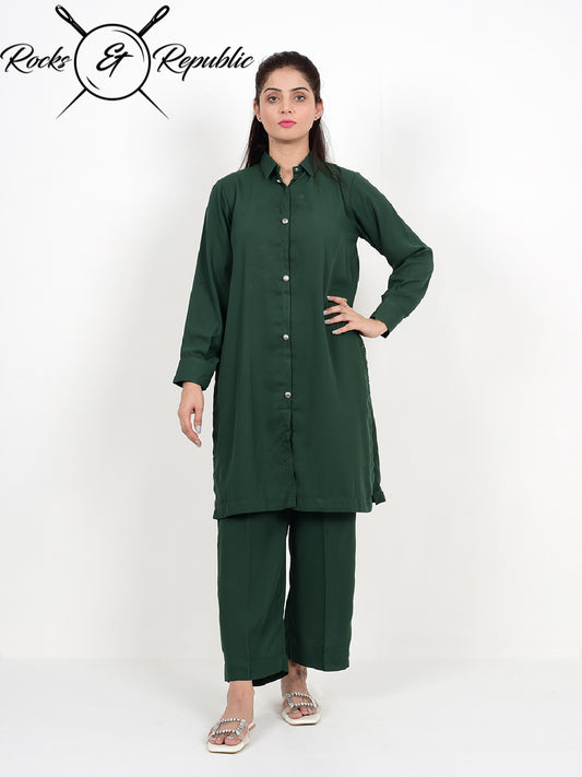 Vicous Crepe Solid Co-ord Set Short (Bottle Green) - Rocks & Republic