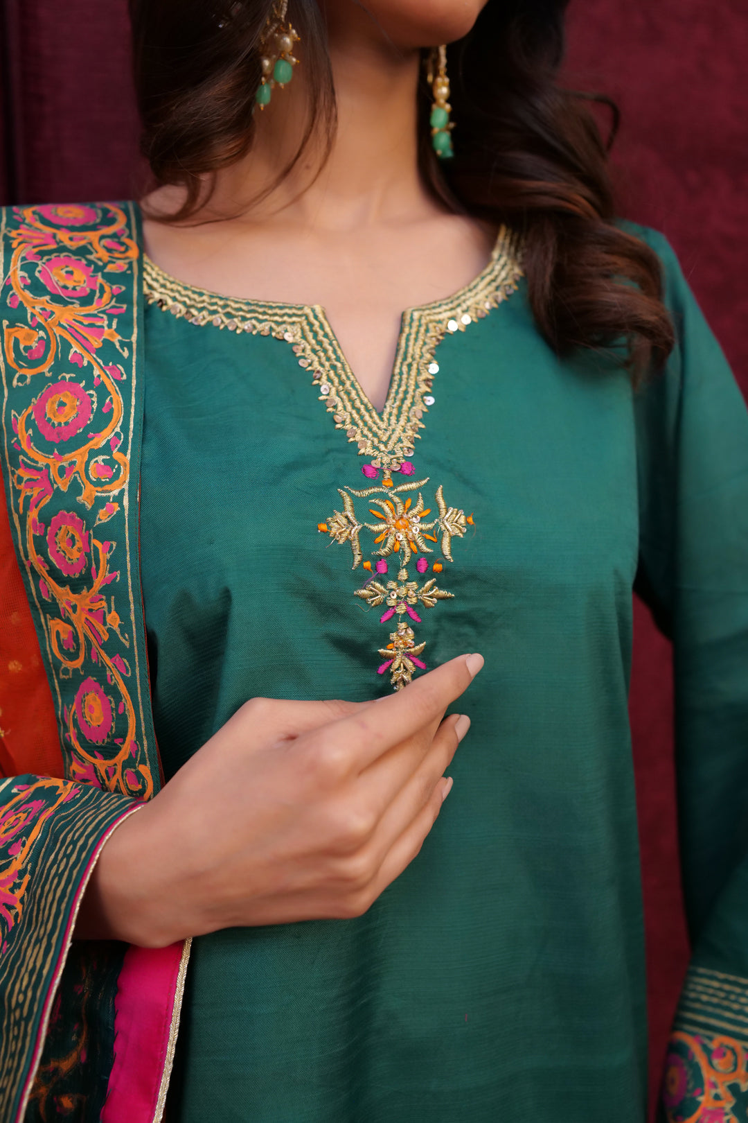 Chaap Tilak Ijars Hand Blocked (Emerald Green )