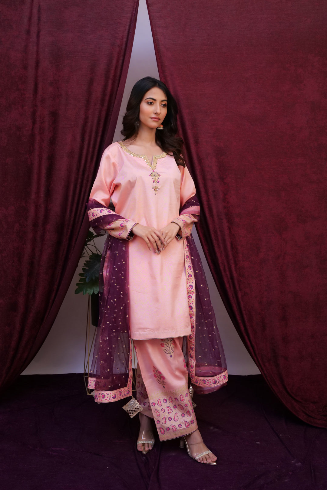 Chaap Tilak Farsi Shalwar Hand Blocked ( Peach )