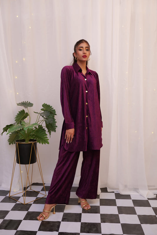 Makhmali Dark Purple Short Co-ord Set