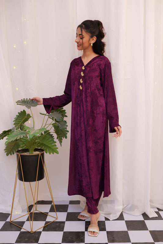 Makhmali Co-ord Set (Purple Long)