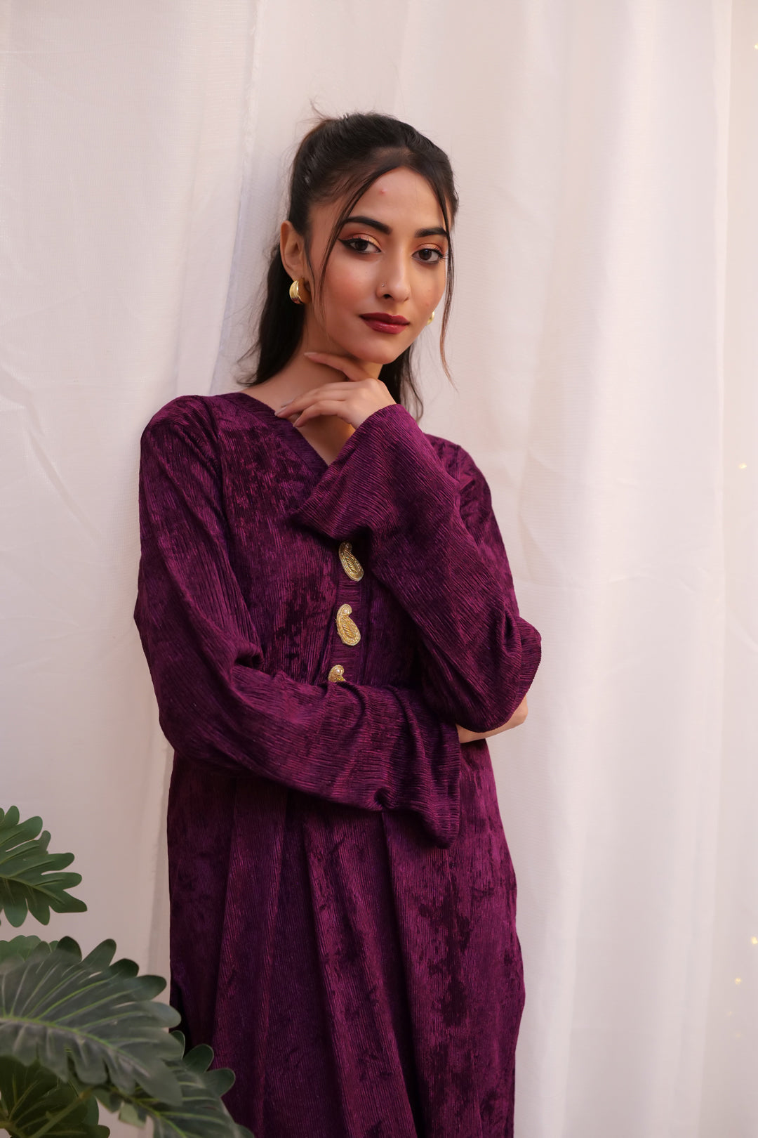 Makhmali Co-ord Set (Purple Long)