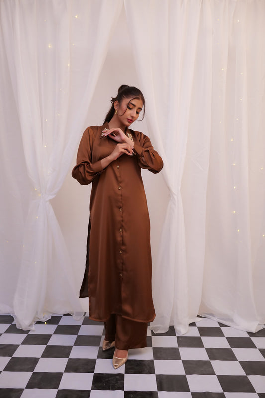 Sha-MUSE Silk Long Co-ord Set (Hazel Brown)