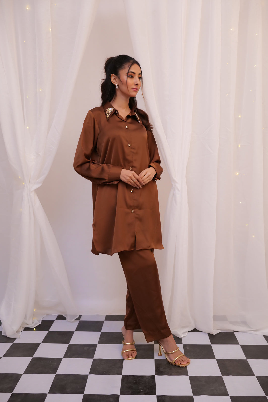 Sha-MUSE Silk Short Co-ord Set (Hazel Brown)